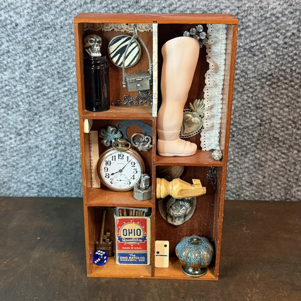 Trinkets And Curiosities With Wood Shelf OOAK